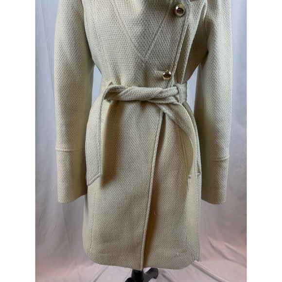 Chic Cream Textured Double Breasted Belted Trench Coat Women's Large - Picture 9 of 14